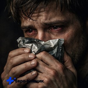 Мужчина нюхает пакет